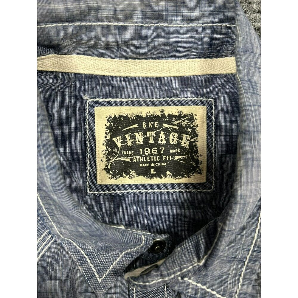 BKE Vintage 1967 Athletic Fit Blue Plaid Button-Up Shirt Pearl Snap Pockets - Picture 2 of 6